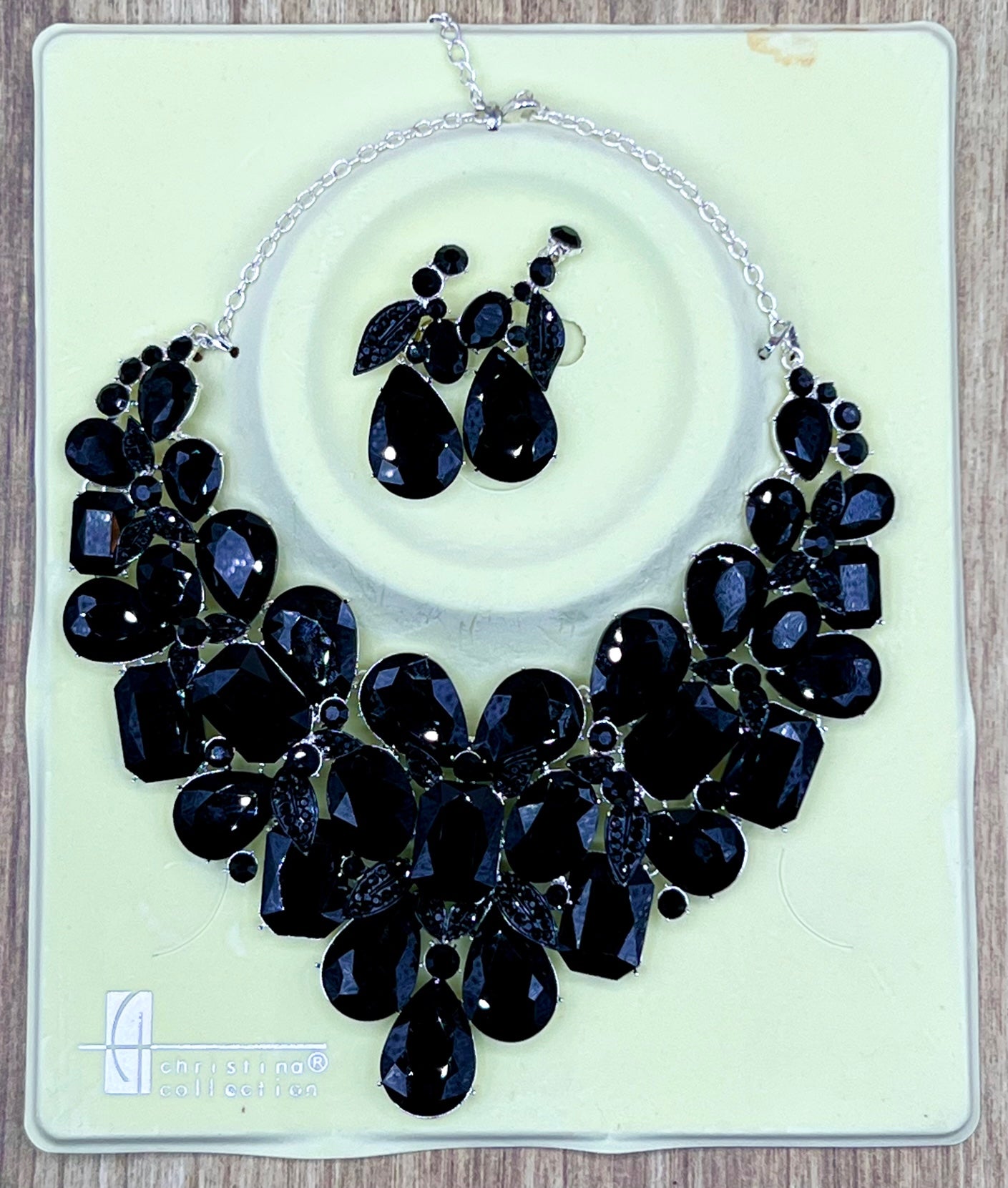 Black Crystal Necklace and Earring Set